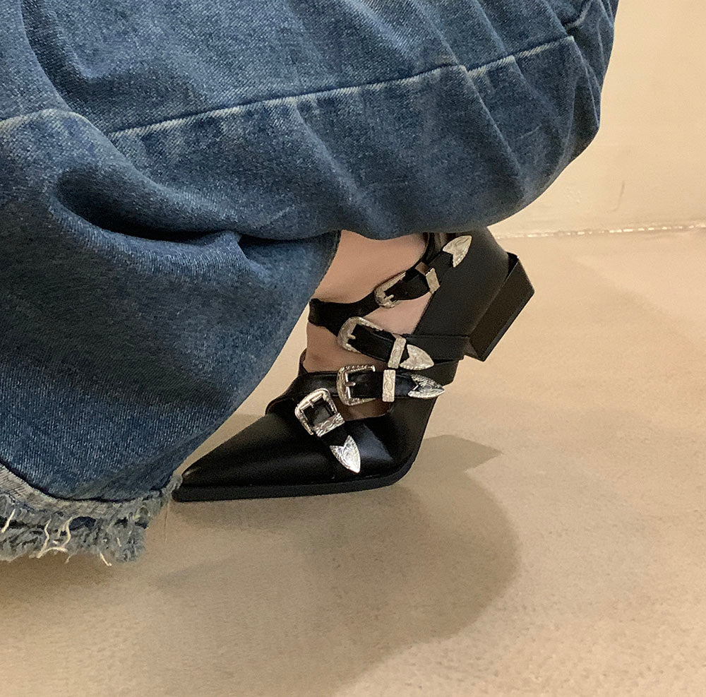 Pointed Toe Women Flat Loafers Belt Buckle Autumn Spring Fashion Party Pumps Black White Silver Loafers Shoes Low Heels 35-39