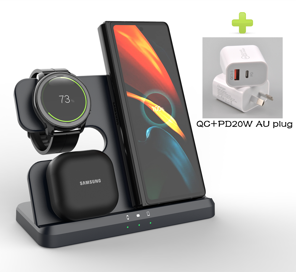 Wireless Charging Station for Samsung 3 in 1 Charger for Galaxy Watch 6/5/4/3/Active S23 Ultra Note20 Z Flip 5 Fold Galaxy Buds