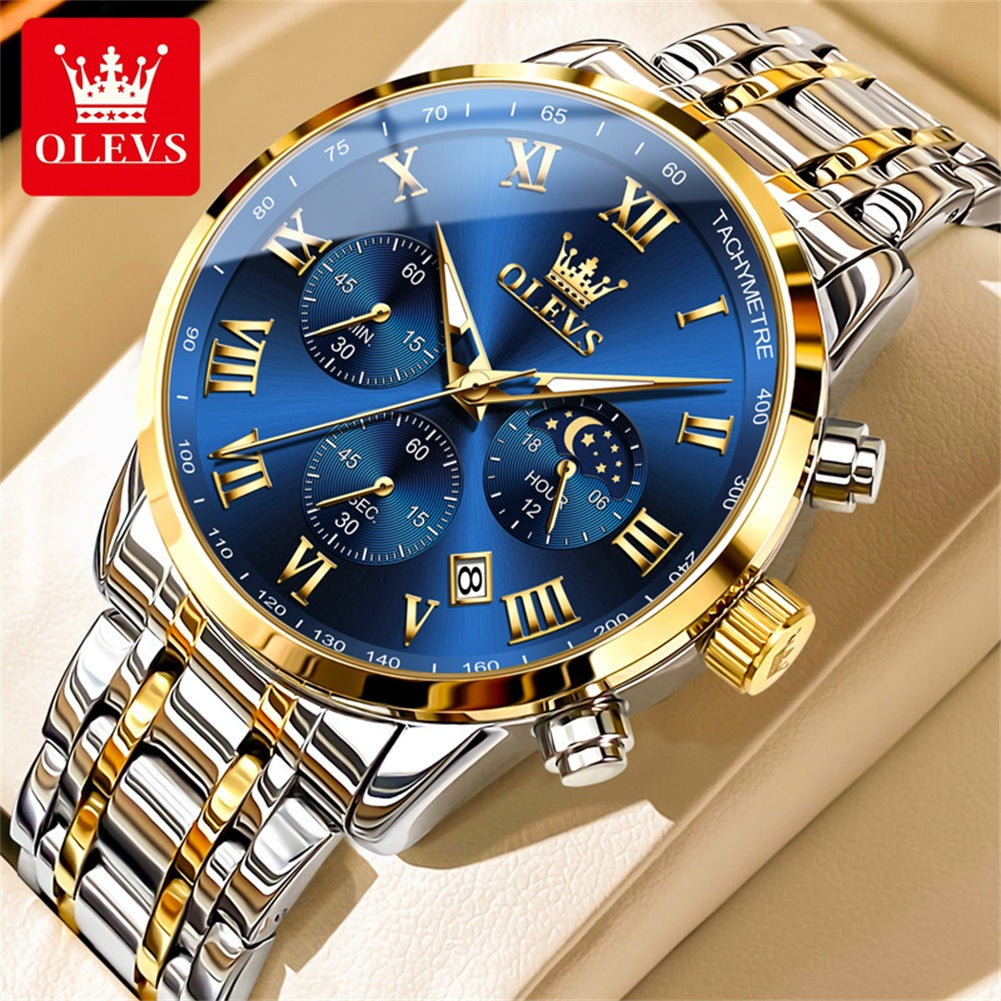 OLEVS 5529 Top Luxury Brand Men's Watch Waterproof Luminous Stainless Steel Lunar Phase Timing Code Watch New Quartz Men's Watch