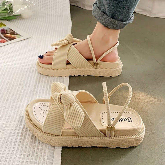 Women Sandalias Mujer Summer Fairy Style 2023 New Fashion Student Platform Roman Lady Sands Flat Shoes Cute Slippers