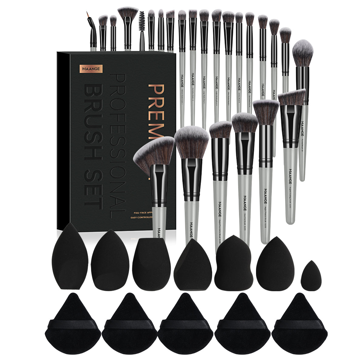 MAANGE 25Pcs Makeup Brush Set with 12Pcs Powder Puff Concealers Foundation Eyeshadow Brushes Sponge Set Fluffy Beauty Tools