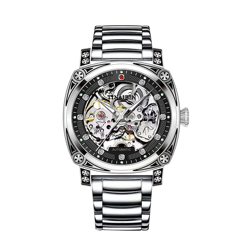 TINAIBIN Tourbillon Mechanical Men Watch Luxury Leather High-quality Hollow Skeleton Watch