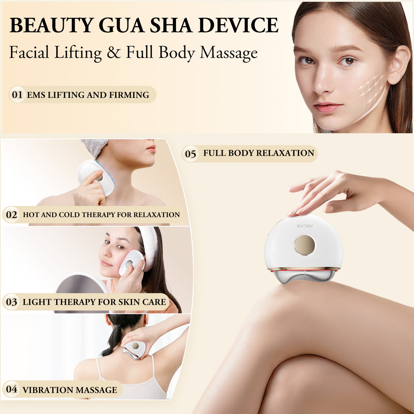 ANLAN Electric Guasha Massager EMS Face Lifting Remove Edema Firming Skin Clod Heat Body Scraping Therapy Skincare Beauty Device