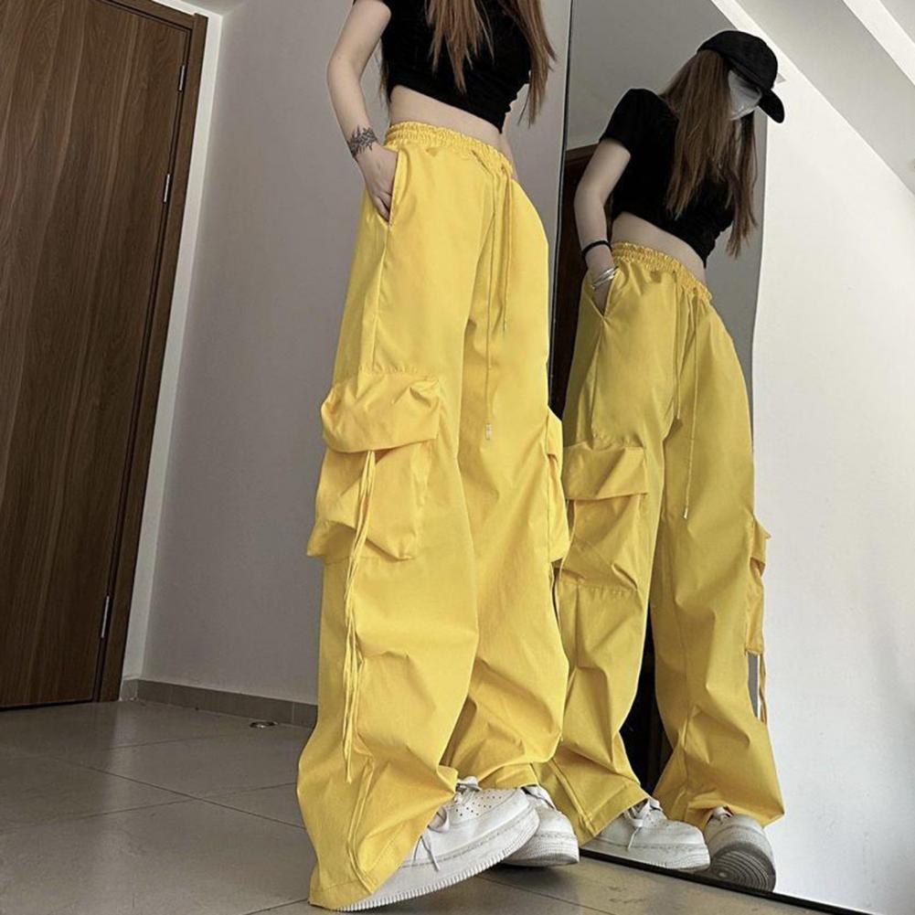 Women Cargo Pants Vintage-inspired Women's High Waist Cargo Pants with Drawstring Multiple Pockets for A Casual for Retro