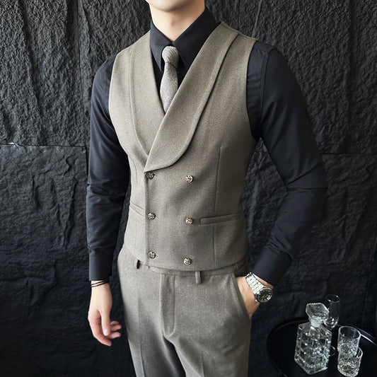 Vest + Pants High -end Brand Fashion Business Men's Leisure Office Suit Vest Bride's Wedding Dress Party Waist Coat