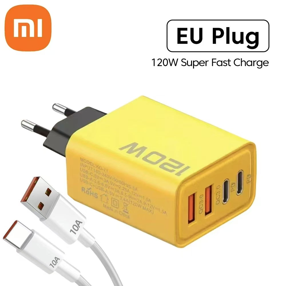 Xiaomi 10A 120W Ultra Fast Charger Cable Super Fast Charger 4Port USBC PD Quick Charging TypeC Charger For Xiaomi iPhone Samsung