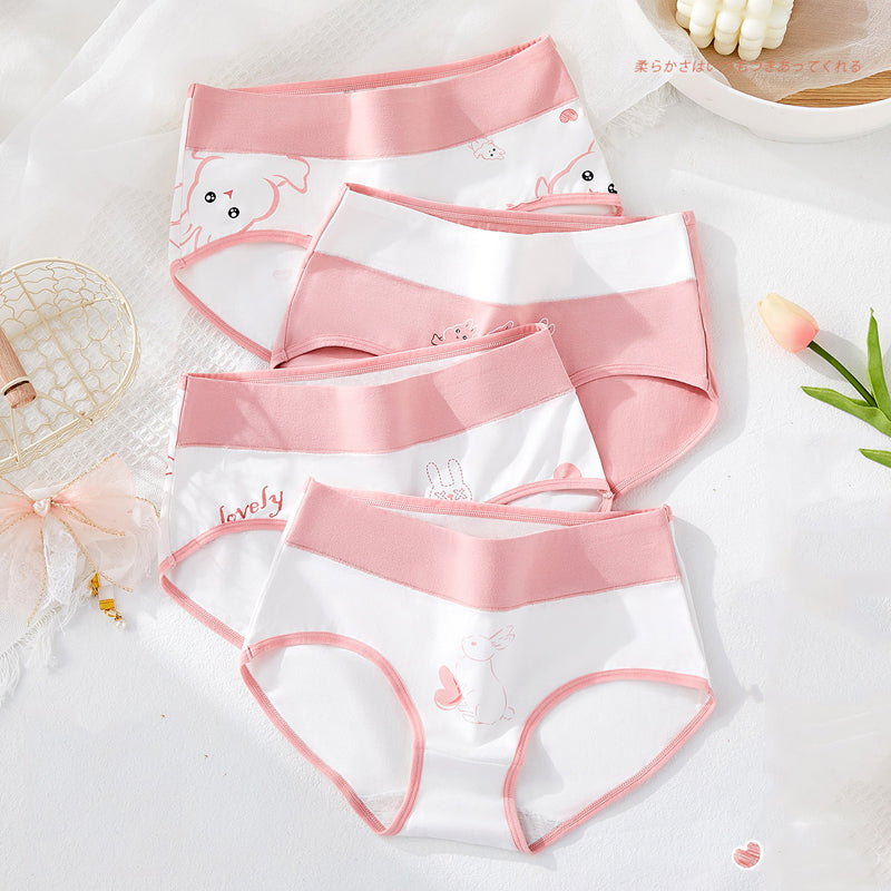 High Waist 4Pcs/Set Cotton Panties Women Body Slimming Underwear Breathable Cute Young Girls Briefs Female Lingerie