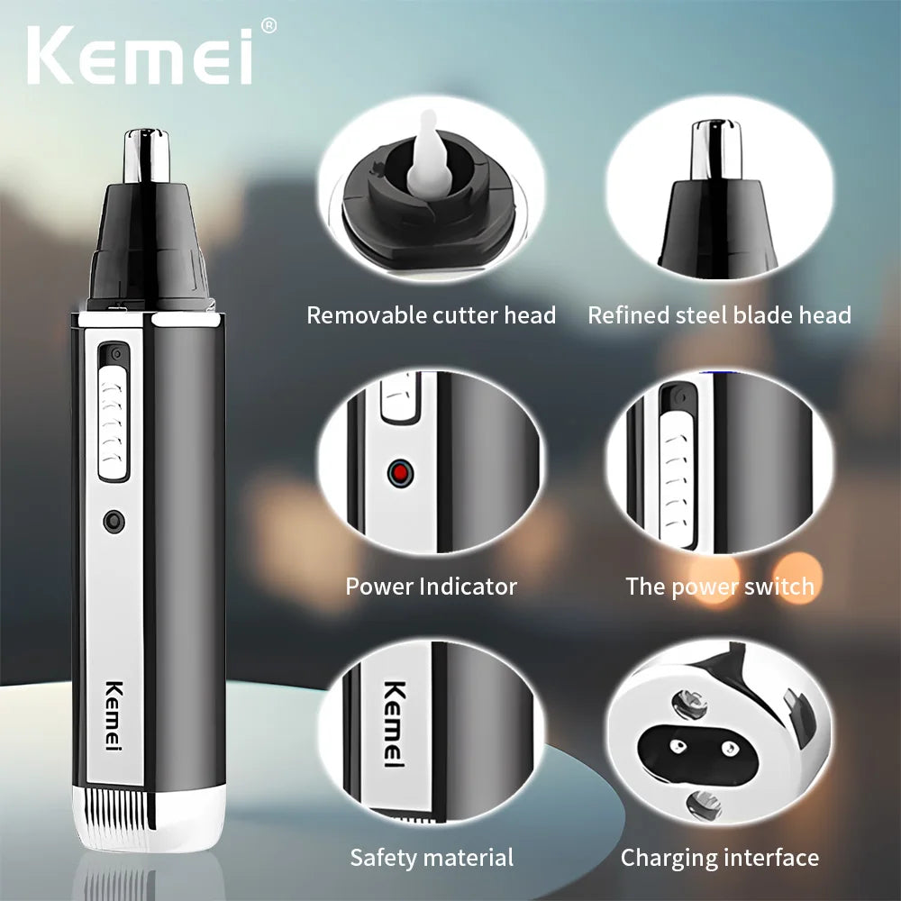 Kemei KM-66304-in-1 Professional Electric Rechargeable Nose & Ear Hair Trimmer Shaver for Men's Personal Care Tools