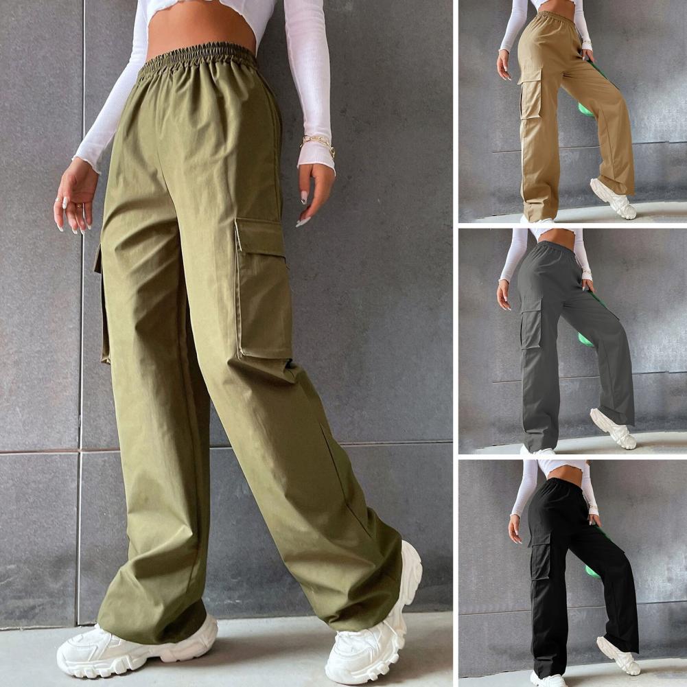 Women Cargo Trousers Korean Streetwear Women's Cargo Pants with Elastic Waist Wide Leg Casual Joggers Sweatpants with for Spring