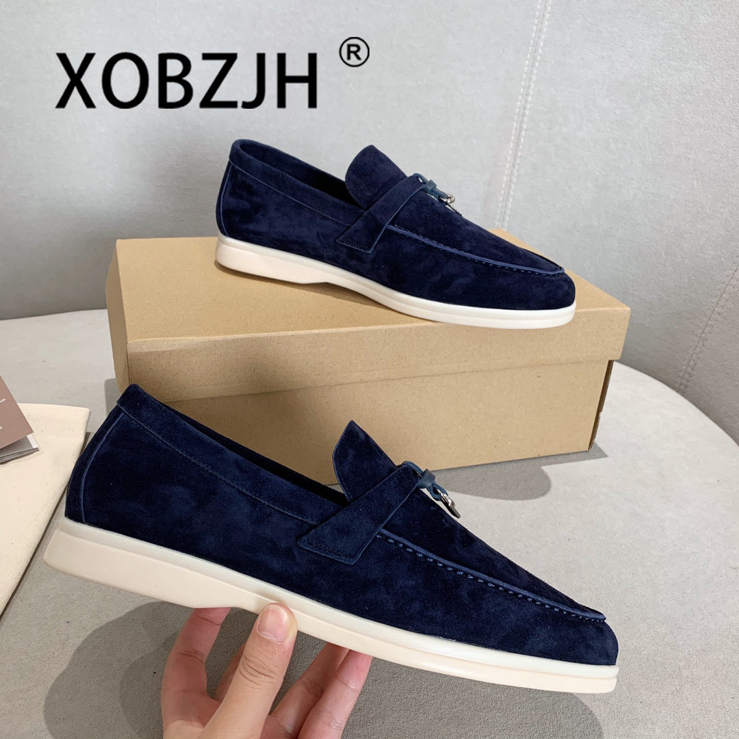 Summer Walk Women Loafers Moccasines Suede Shoes Spring Autumn Fashion CausaleLeather Metal Pendant Flat Shoes Lazy SlipOn Mules