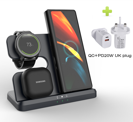 Wireless Charging Station for Samsung 3 in 1 Charger for Galaxy Watch 6/5/4/3/Active S23 Ultra Note20 Z Flip 5 Fold Galaxy Buds