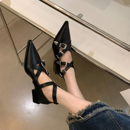 Pointed Toe Women Flat Loafers Belt Buckle Autumn Spring Fashion Party Pumps Black White Silver Loafers Shoes Low Heels 35-39