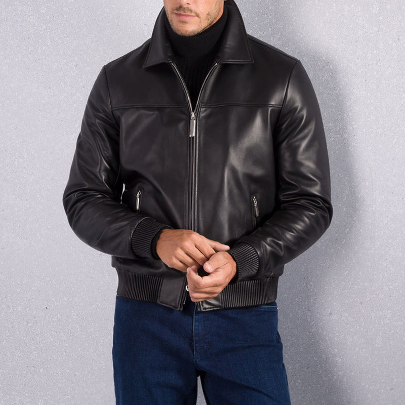 Classic black calfskin men's jacket New products for autumn and winter High-quality genuine leather short jacket for men