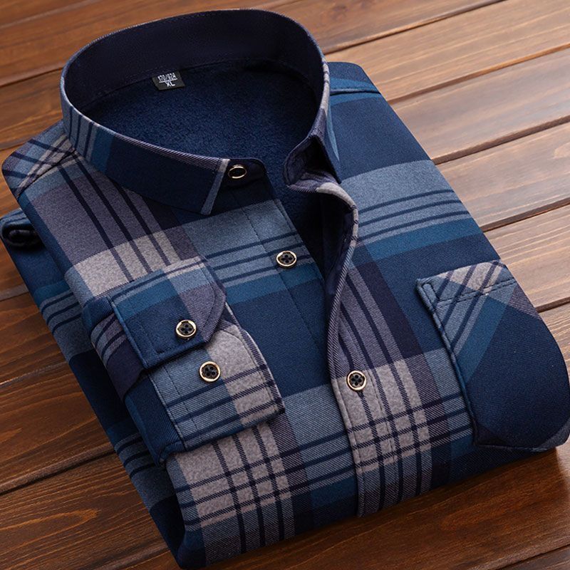 Men's Winter Warm Long Sleeve Plaid Shirts Flannel Fur Lined Thick Formal Shirts Fleece Casual Shirt for Men Dress Shirts