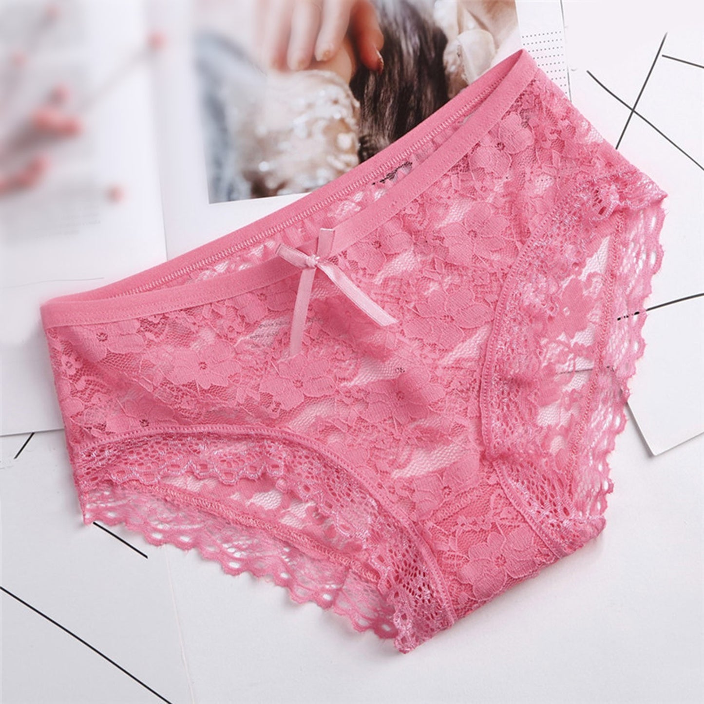 Women Lace Panties Underwear Sexy Hollow Out Women's Lace Sexy Panties Hollow Mesh Trousers Bow Low Waist Panties трусы женские