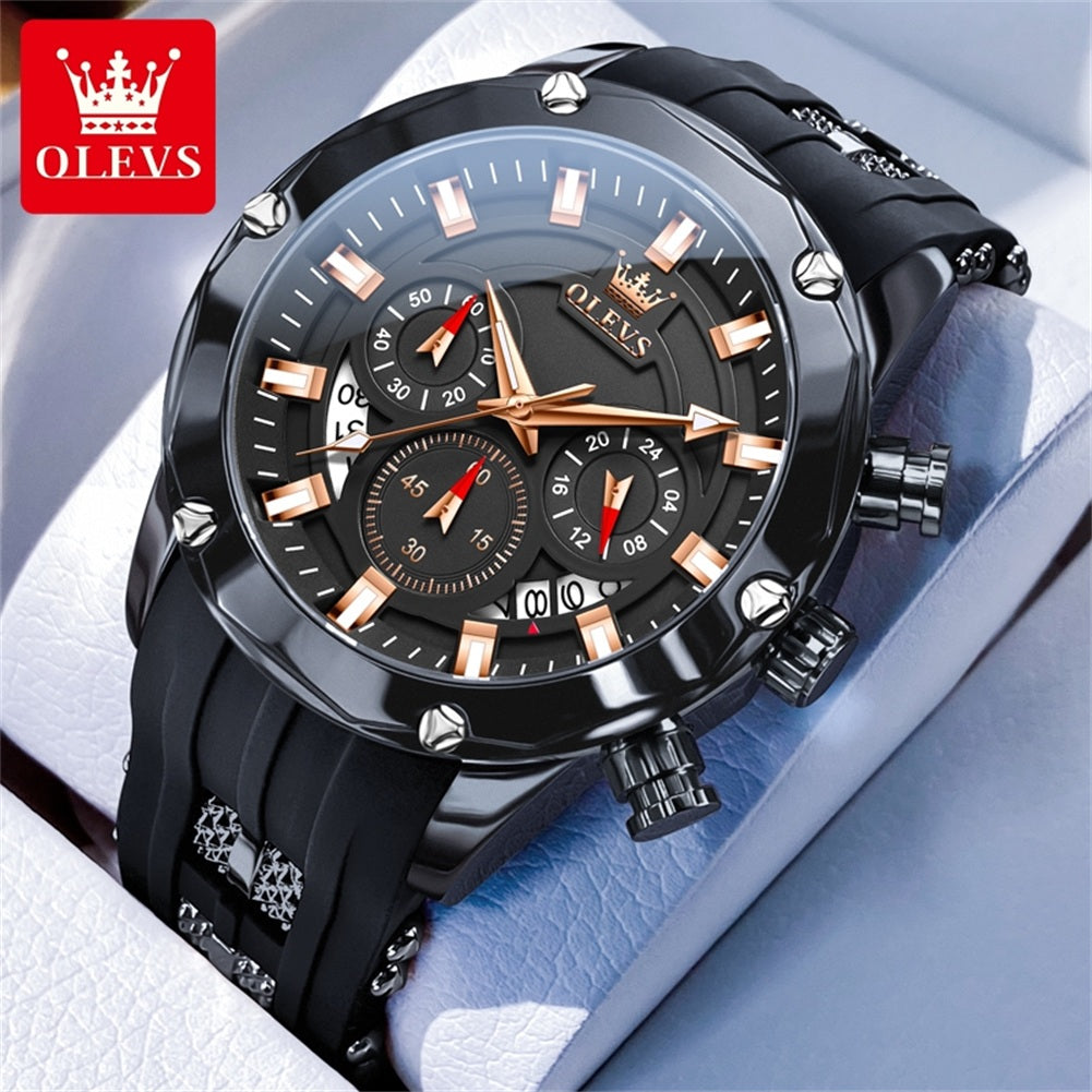 OLEVS 9991 Top Trendy Men's Watch Waterproof Silicone Strap Luxury Multifunctional Chronograph Brand Sports Quartz Men's Watch