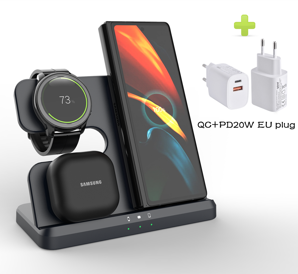 Wireless Charging Station for Samsung 3 in 1 Charger for Galaxy Watch 6/5/4/3/Active S23 Ultra Note20 Z Flip 5 Fold Galaxy Buds