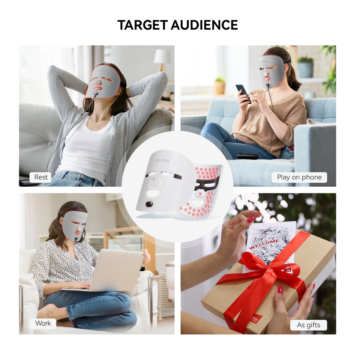 Hello Face Wireless Near-Infrared Light and Red Light Therapy Facial Mask For Powerful Anti-ageing Professional Ultra-light Mask