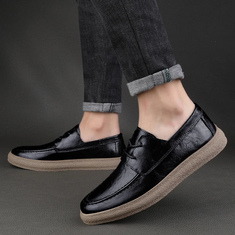 2023 New Lace Up Leather Shoes Men Loafers Soft Comfortable Men's Business Shoes Flat Casual Footwear Men Warm Brand Oxford Shoes