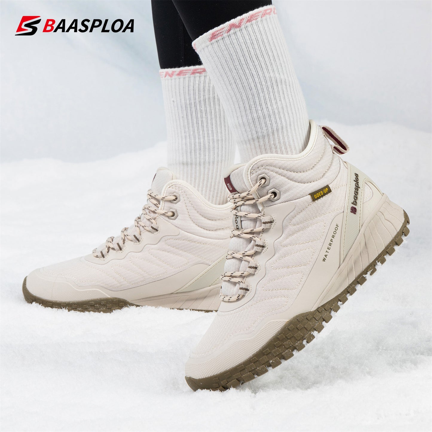 Baasploa Winter Women Sneakers Plush Warm Snow Boots Non-Slip Waterproof Shoes Women Outdoor Boots Walking Shoes