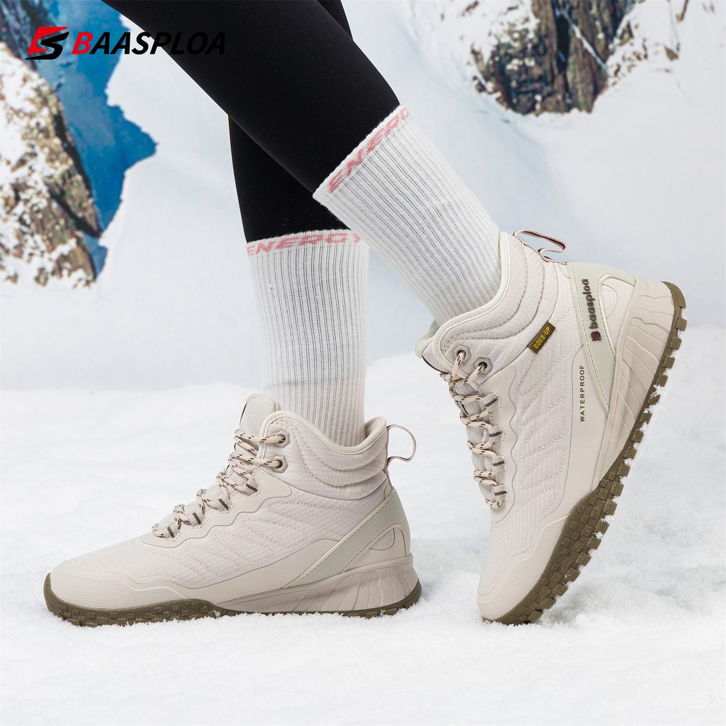 Baasploa Winter Women Sneakers Plush Warm Snow Boots Non-Slip Waterproof Shoes Women Outdoor Boots Walking Shoes