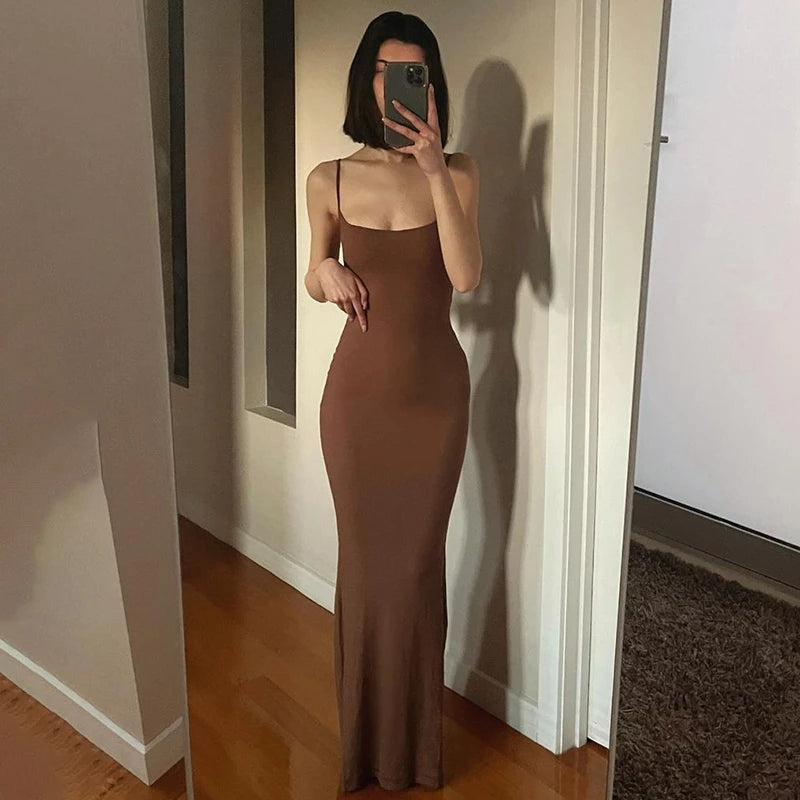 Satin Slip Sleeveless Backless Maxi Dress Women Y2K Summer Bodycon Elegant Sexy Outfits Ladies Birthday Party Club Sundress