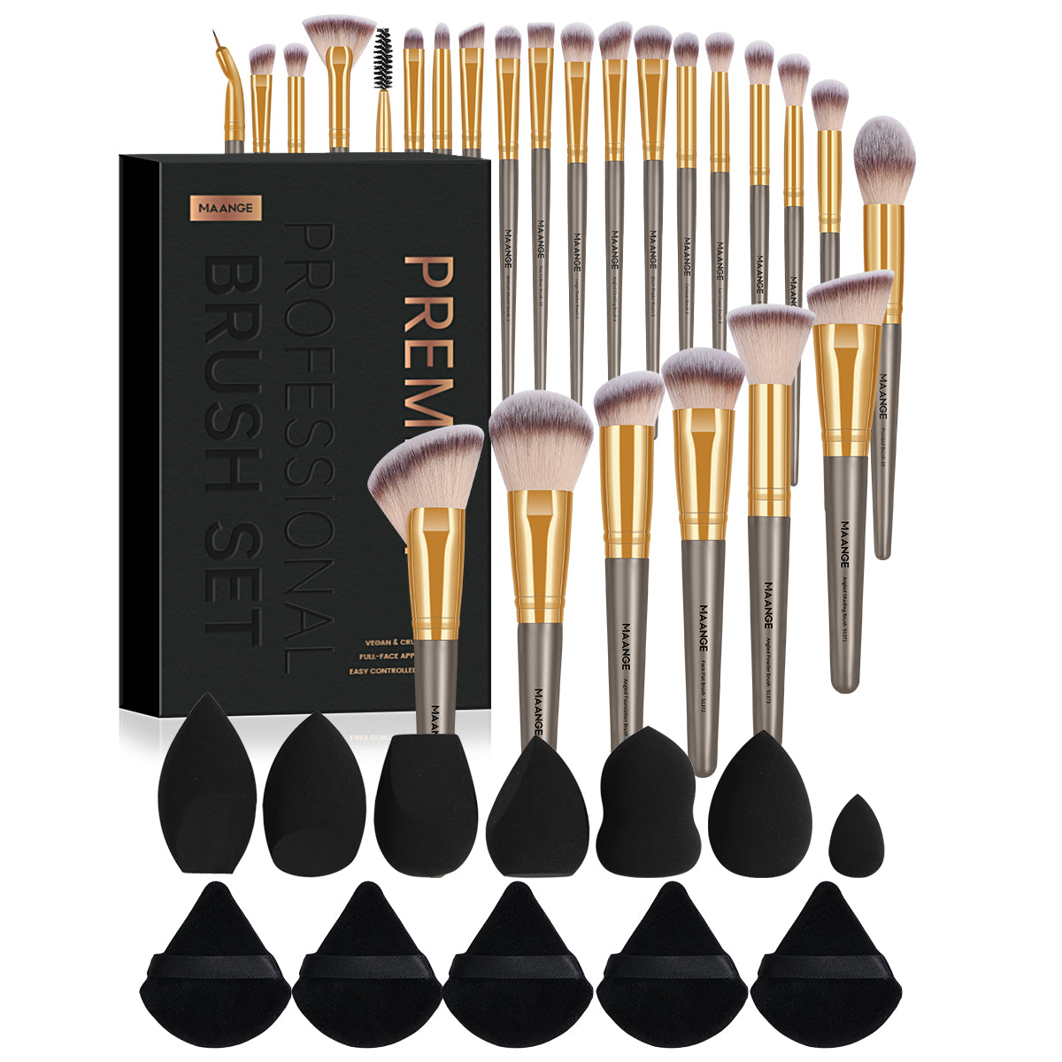 MAANGE 25Pcs Makeup Brush Set with 12Pcs Powder Puff Concealers Foundation Eyeshadow Brushes Sponge Set Fluffy Beauty Tools