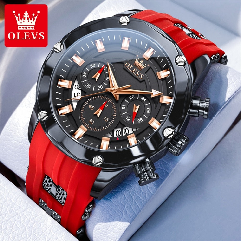 OLEVS 9991 Top Trendy Men's Watch Waterproof Silicone Strap Luxury Multifunctional Chronograph Brand Sports Quartz Men's Watch