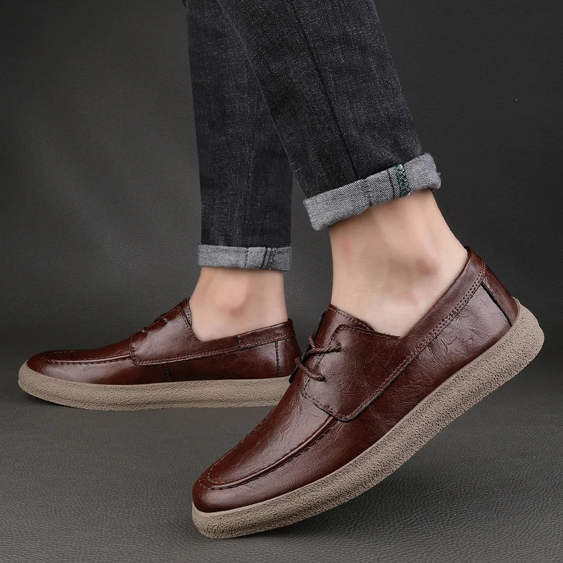 2023 New Lace Up Leather Shoes Men Loafers Soft Comfortable Men's Business Shoes Flat Casual Footwear Men Warm Brand Oxford Shoes