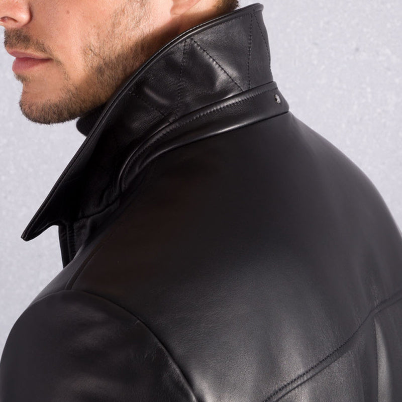 Classic black calfskin men's jacket New products for autumn and winter High-quality genuine leather short jacket for men