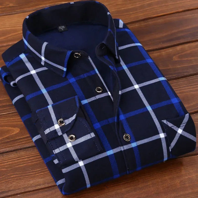 Men's Winter Warm Long Sleeve Plaid Shirts Flannel Fur Lined Thick Formal Shirts Fleece Casual Shirt for Men Dress Shirts