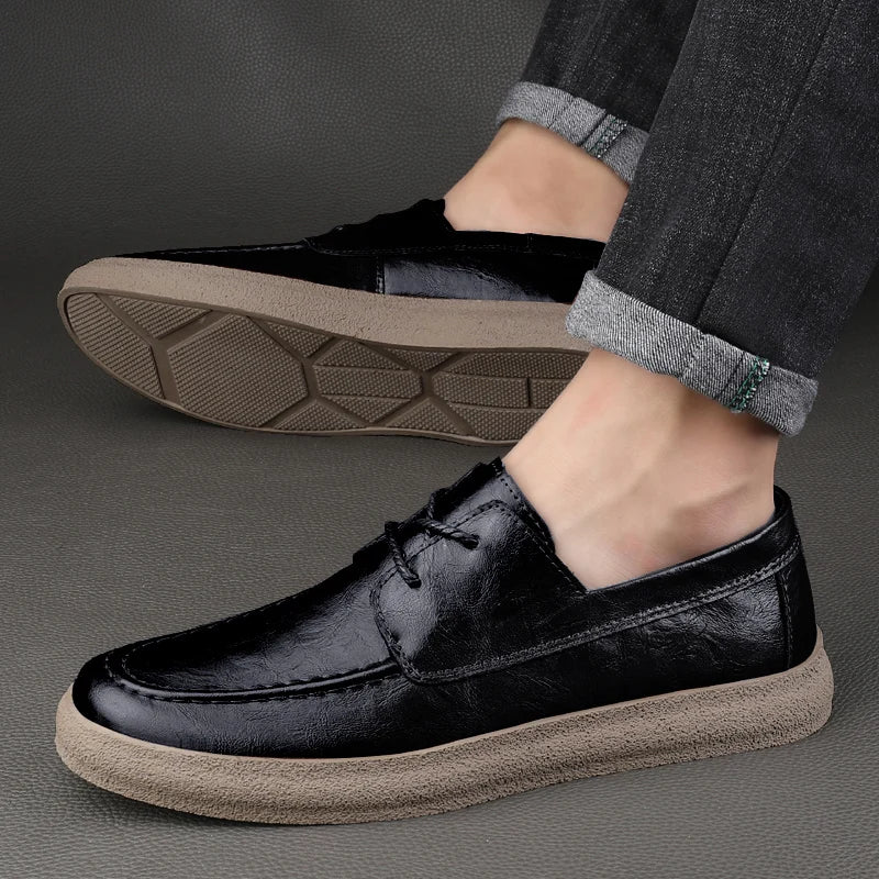 2023 New Lace Up Leather Shoes Men Loafers Soft Comfortable Men's Business Shoes Flat Casual Footwear Men Warm Brand Oxford Shoes