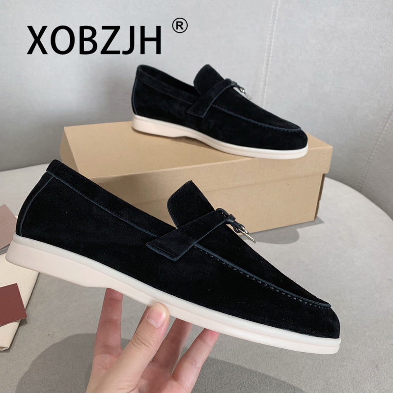 Summer Walk Women Loafers Moccasines Suede Shoes Spring Autumn Fashion CausaleLeather Metal Pendant Flat Shoes Lazy SlipOn Mules