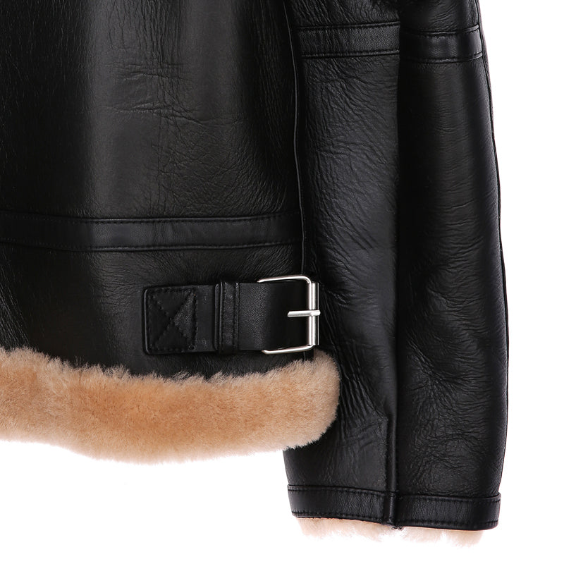 Leather and fur integrated men's leather jacket British trend thickened warmth winter new product sheep leather custom coat men