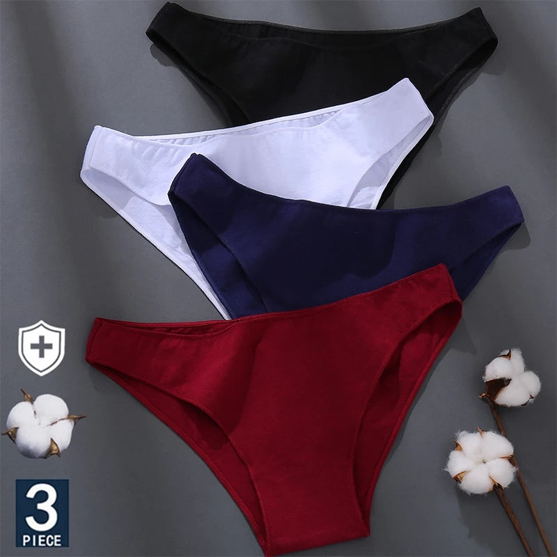 FINETOO 3PCS/Set M-XXL Panties Women Cotton Lingerie Woman Underwear Sexy Femme Underwear Girls Underpant Panty 7 Solid Colors