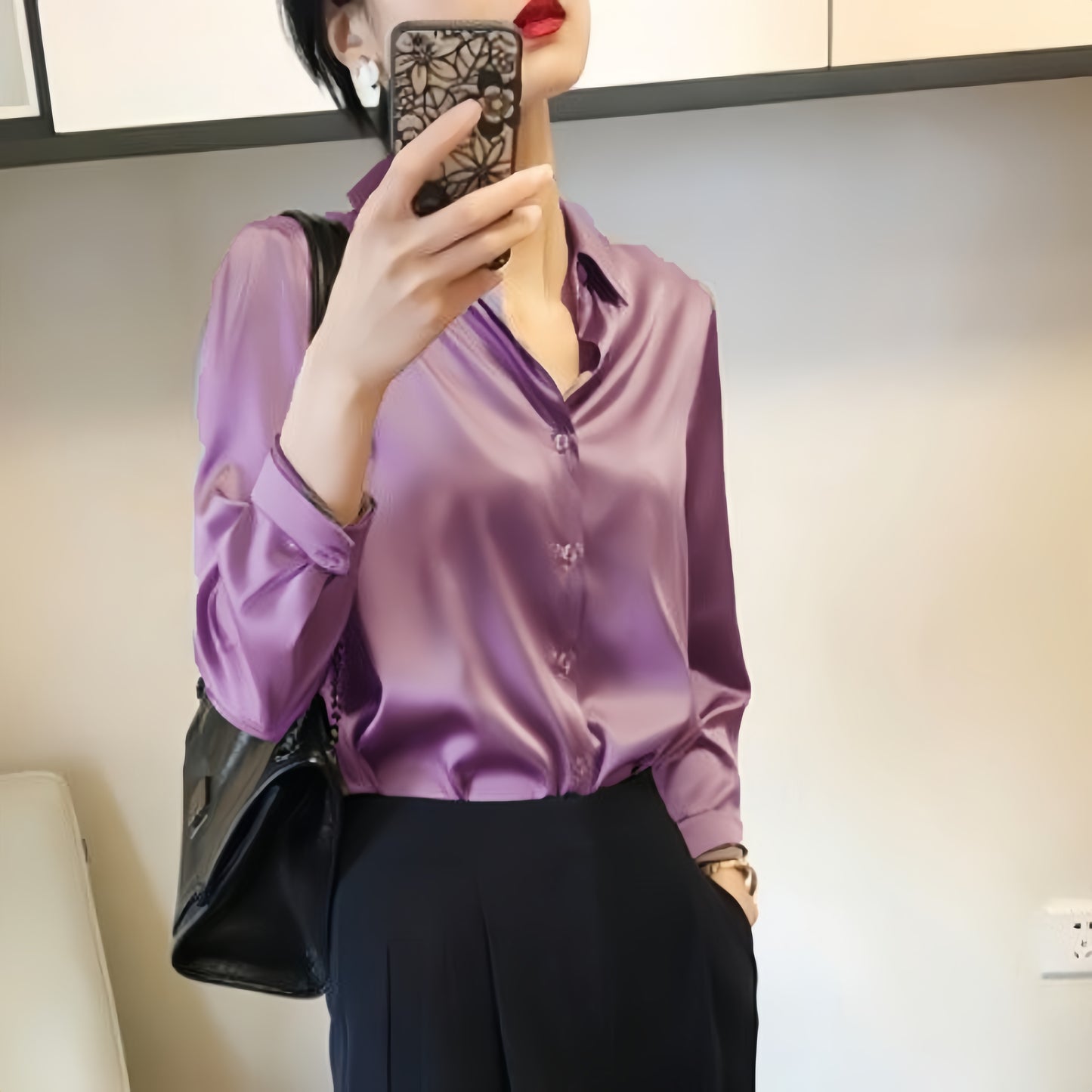 All-match Satin Finish Shirts And Blouses Women Clothing Casual Top OL Long Sleeve Button Elegant Shirts French Solid Blouses