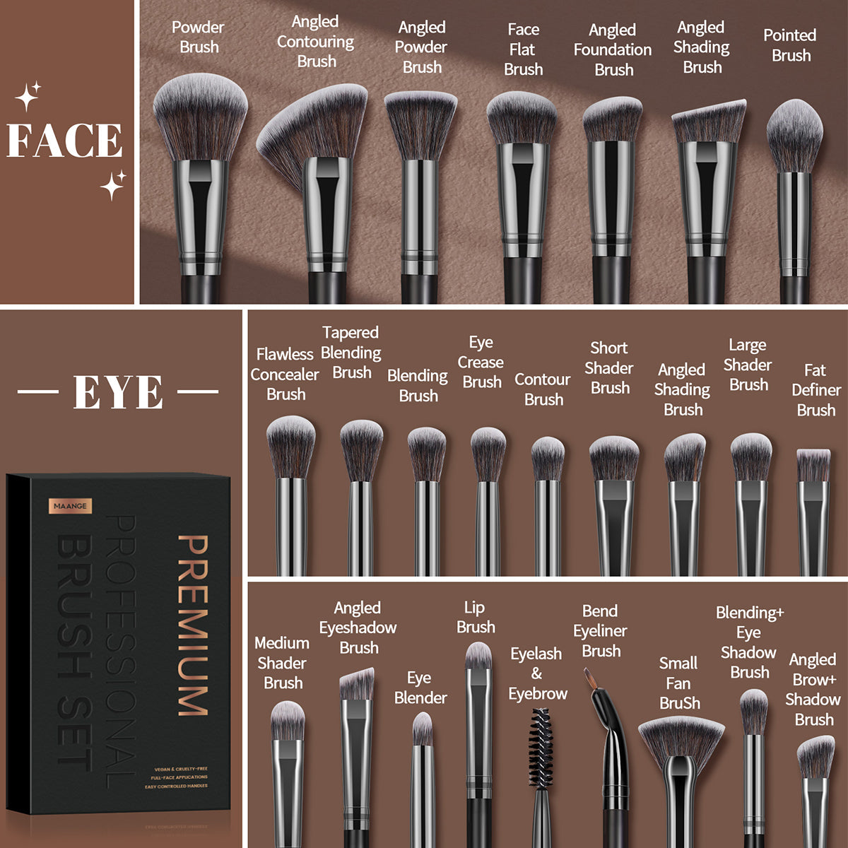 MAANGE 25Pcs Makeup Brush Set with 12Pcs Powder Puff Concealers Foundation Eyeshadow Brushes Sponge Set Fluffy Beauty Tools