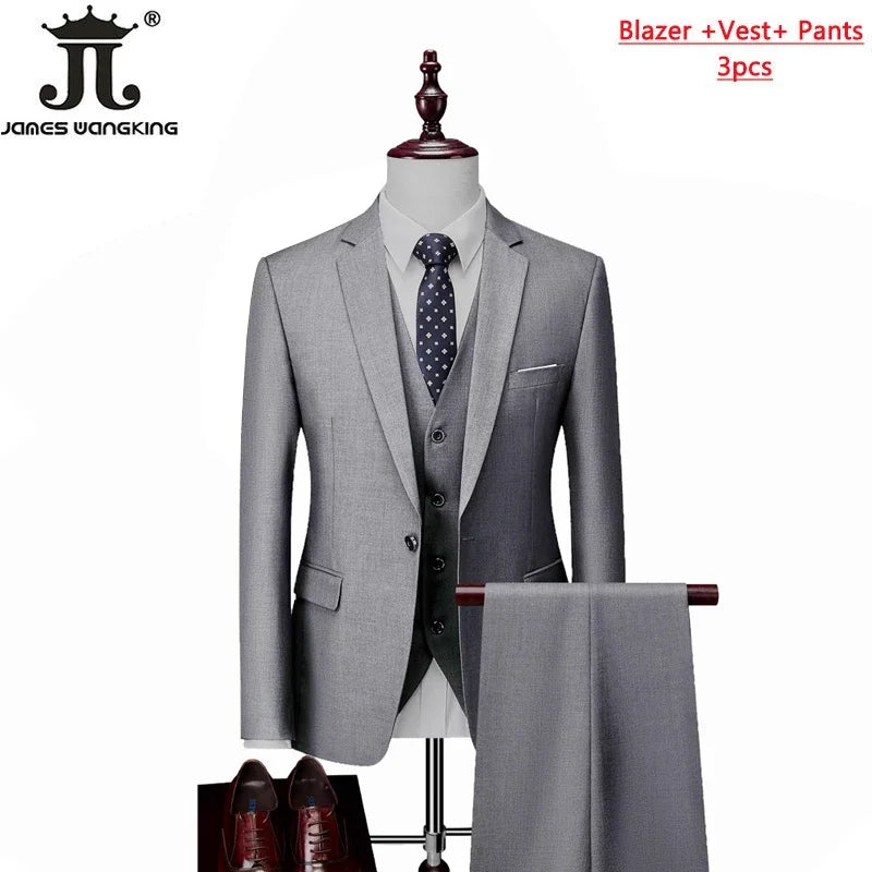 Jacket Vest Pants High End Brand Boutique Men's Formal Business Office Suit Groom Wedding Dress Suit Blazer Waist Coat Trousers