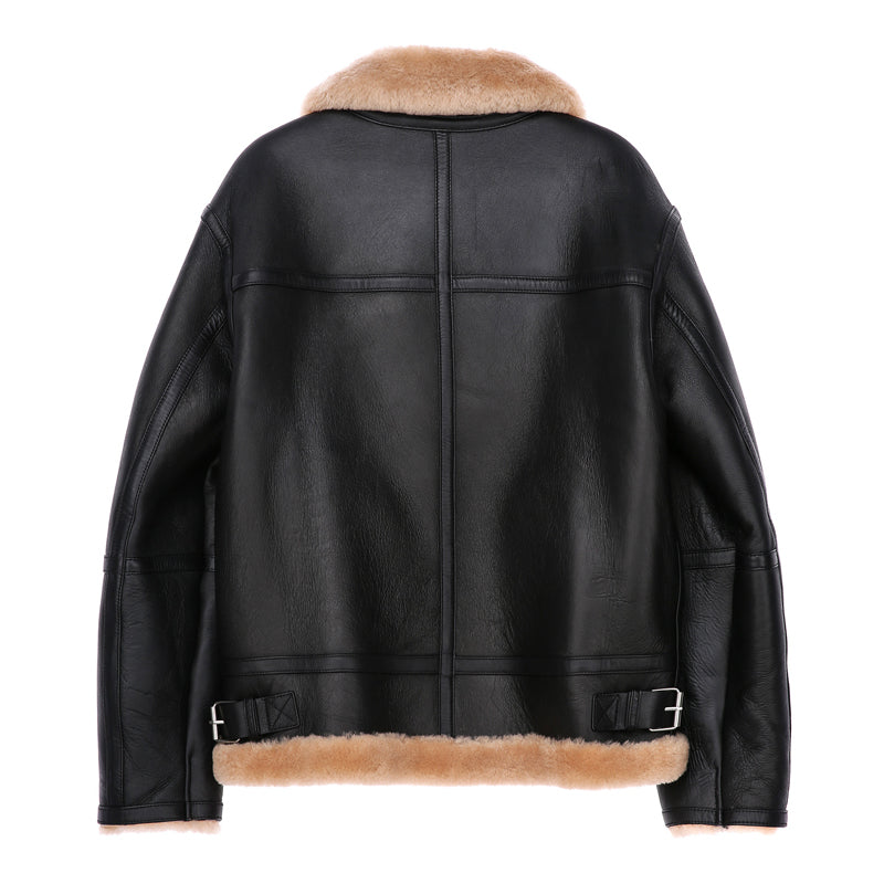 Leather and fur integrated men's leather jacket British trend thickened warmth winter new product sheep leather custom coat men