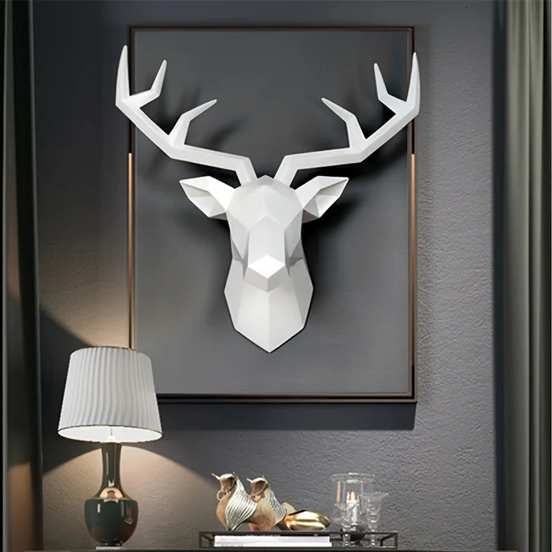 Deer Head Sculpture Animal Statue Figurines Wall Hanging Creative Elk Art Antlers Statuette for Office Decoration Wall Mount