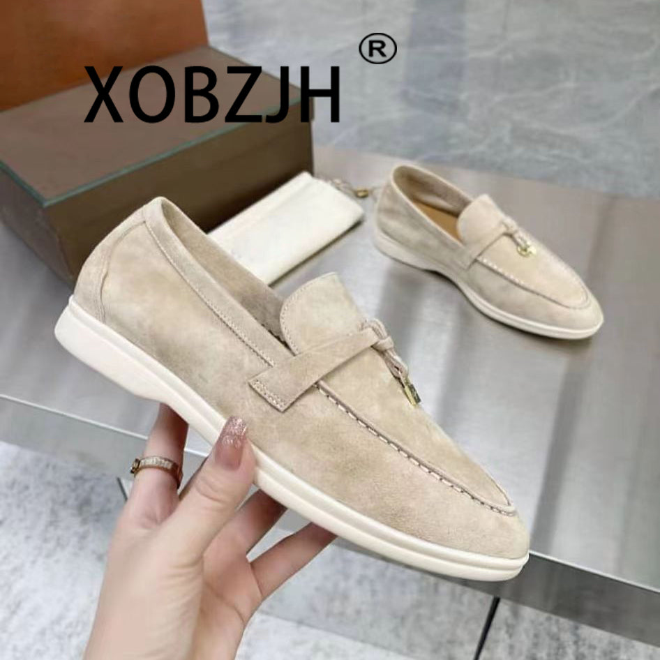 Summer Walk Women Loafers Moccasines Suede Shoes Spring Autumn Fashion CausaleLeather Metal Pendant Flat Shoes Lazy SlipOn Mules