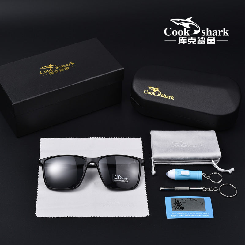 Cook Shark polarized sunglasses men's sunglasses women's UV protection driving special color-changing glasses trend personality