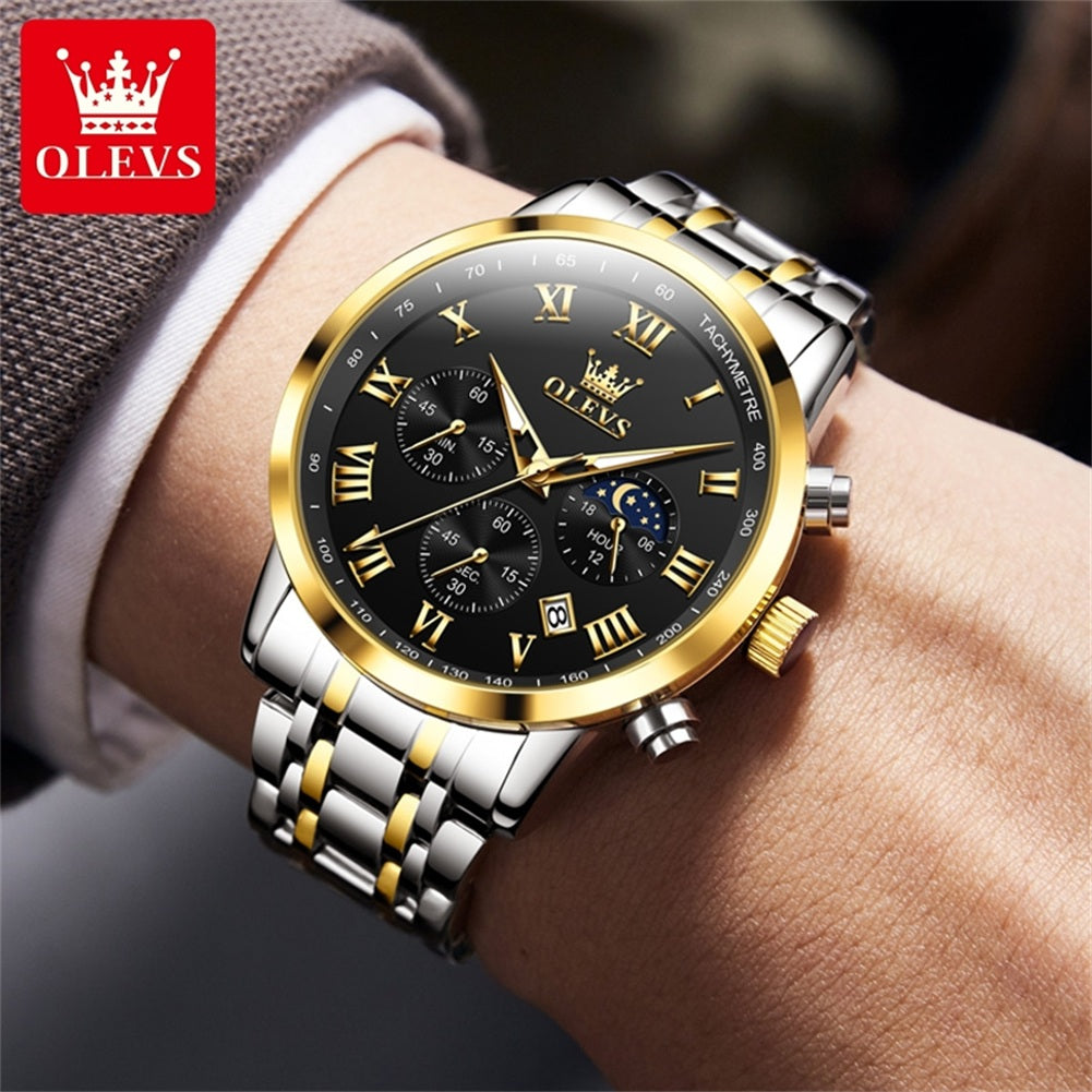 OLEVS 5529 Top Luxury Brand Men's Watch Waterproof Luminous Stainless Steel Lunar Phase Timing Code Watch New Quartz Men's Watch