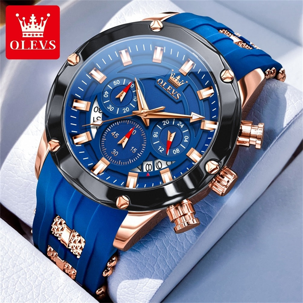 OLEVS 9991 Top Trendy Men's Watch Waterproof Silicone Strap Luxury Multifunctional Chronograph Brand Sports Quartz Men's Watch