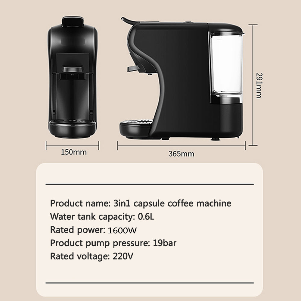 Espresso Capsule Coffee Machine Maker 1600W 19 Bar 3in1 Multiple Cafetera Pod Coffee Maker Dolce Milk&Nxpresso &Powder