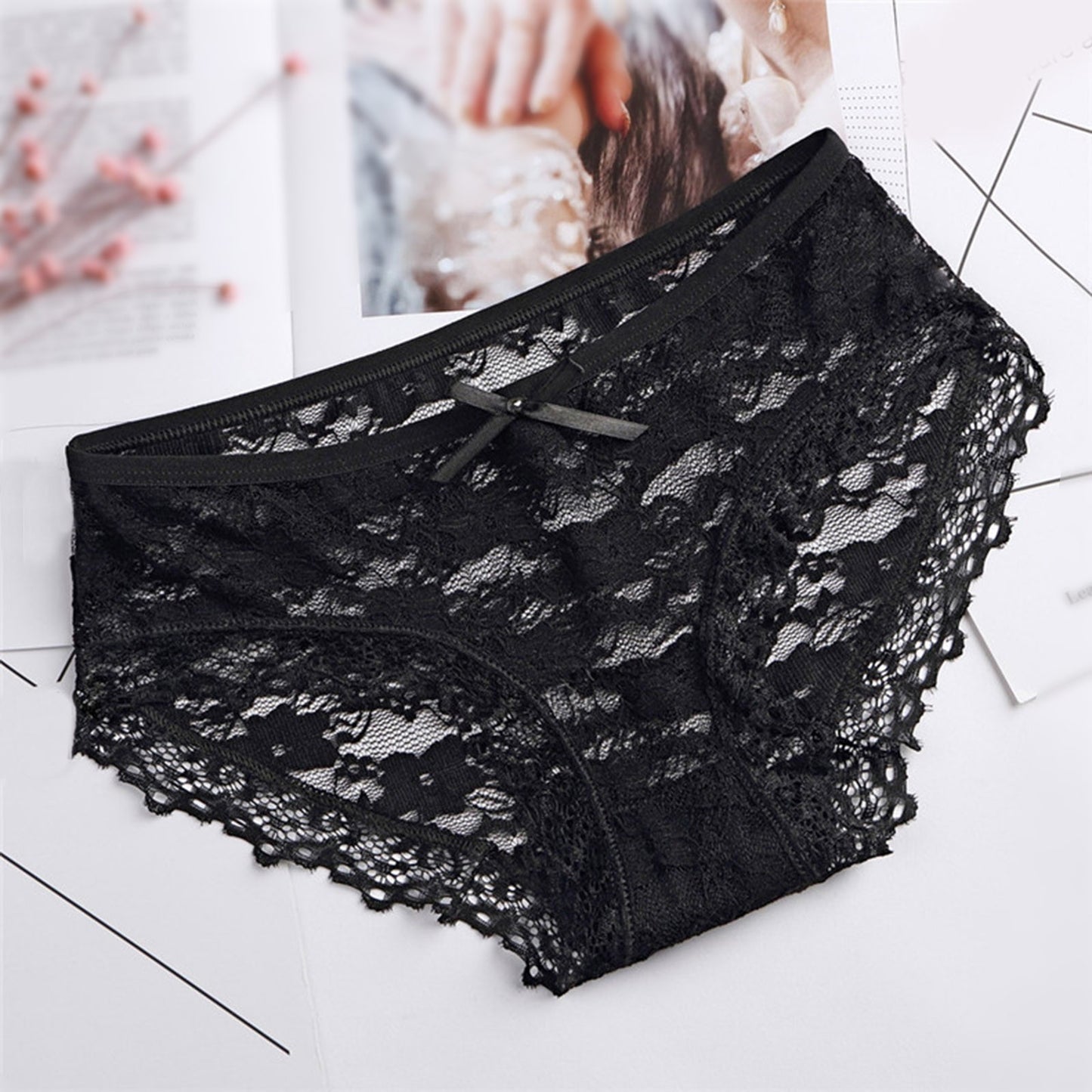 Women Lace Panties Underwear Sexy Hollow Out Women's Lace Sexy Panties Hollow Mesh Trousers Bow Low Waist Panties трусы женские