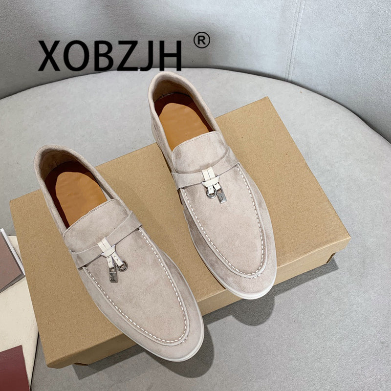 Summer Walk Women Loafers Moccasines Suede Shoes Spring Autumn Fashion CausaleLeather Metal Pendant Flat Shoes Lazy SlipOn Mules