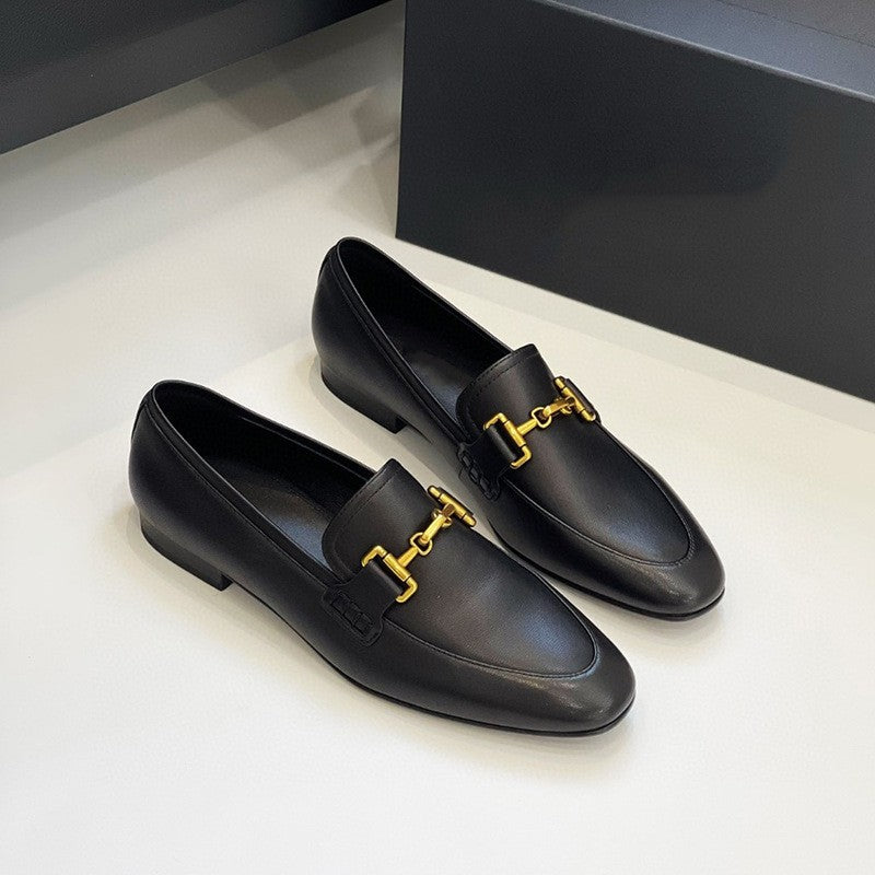 Classic Black Flat Loafers | Sheepskin Round Head Shoes | YourEAJ7