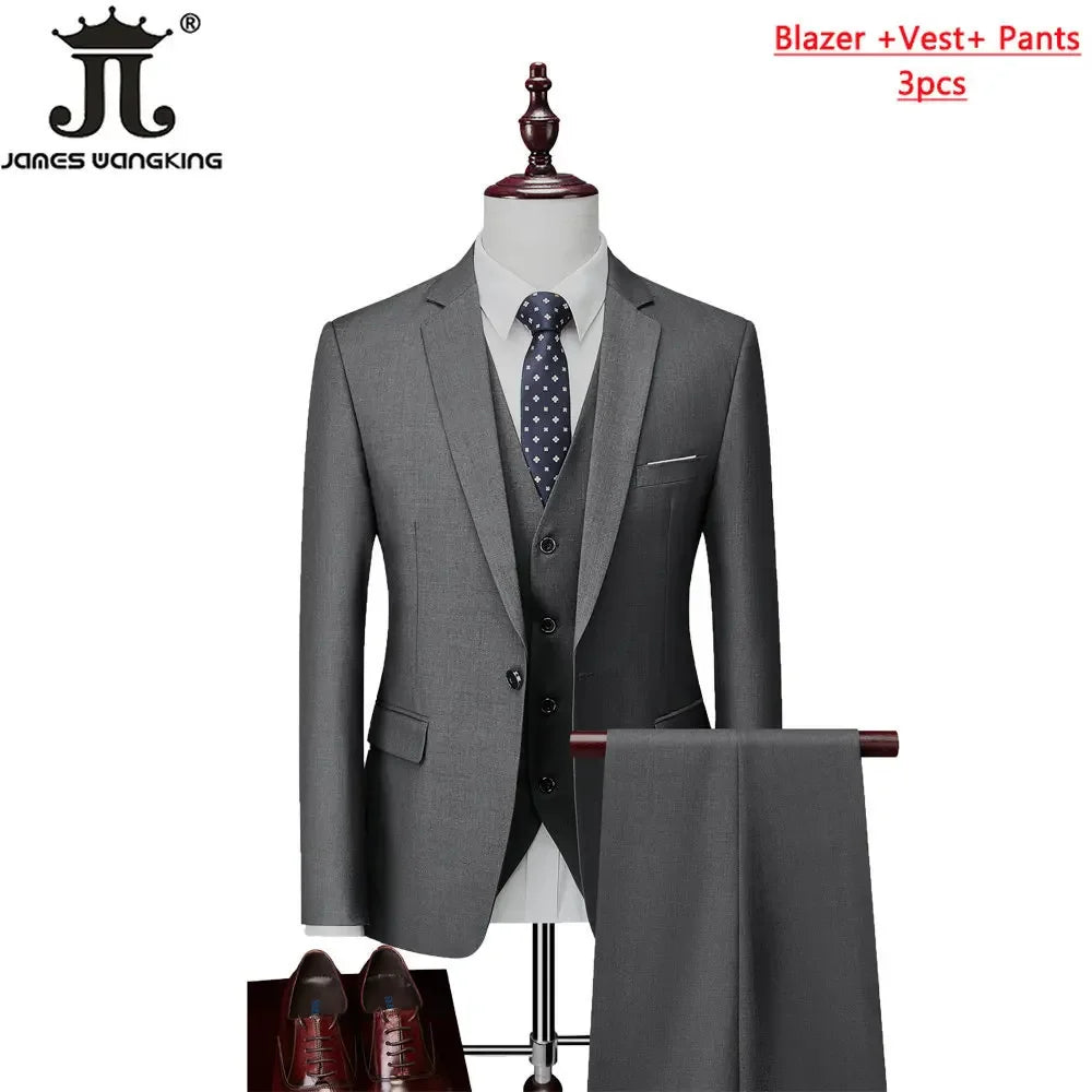 Jacket Vest Pants High End Brand Boutique Men's Formal Business Office Suit Groom Wedding Dress Suit Blazer Waist Coat Trousers