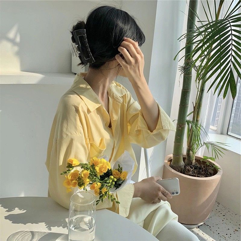 Shirts Women Office Lady Formal All-match Tunic Tops Harajuku Solid Simple Clothing Trendy Korean Daily Breathable College Sweet